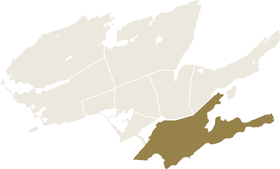 Map of The County with the South Shore area highlighted.